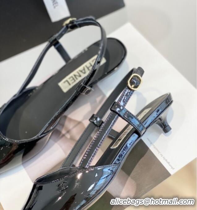 Best Product Chanel Patent Leather Slingbacks 2.5cm with Thin Heel G39537 Black