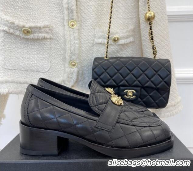 Shop Duplicate Chanel Quilted Lambskin Loafers with Love Charm G39697 Black