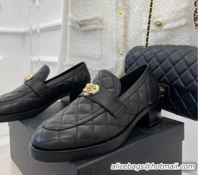 Shop Duplicate Chanel Quilted Lambskin Loafers with Love Charm G39697 Black