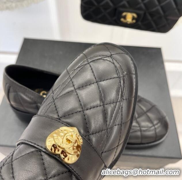 Shop Duplicate Chanel Quilted Lambskin Loafers with Love Charm G39697 Black