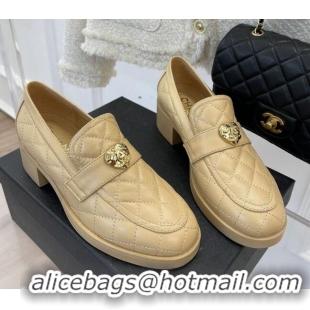 Fashion Chanel Quilted Lambskin Loafers with Love Charm G39697 Beige