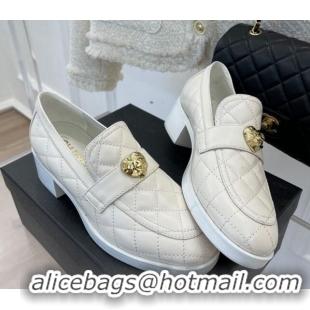 Low Cost Chanel Quilted Lambskin Loafers with Love Charm G39697 White