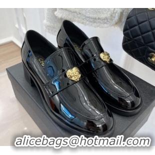 Popular Style Chanel Patent Leather Loafers with Love Charm G39697 Black