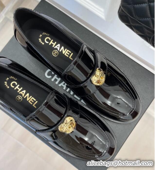 Popular Style Chanel Patent Leather Loafers with Love Charm G39697 Black