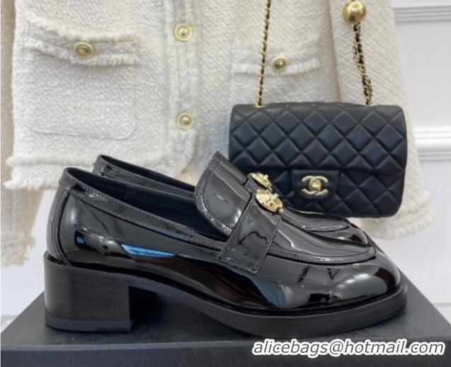 Popular Style Chanel Patent Leather Loafers with Love Charm G39697 Black