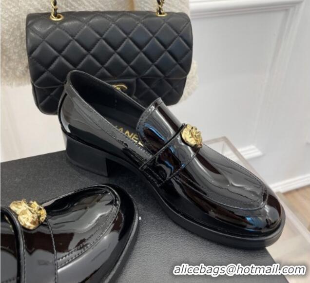 Popular Style Chanel Patent Leather Loafers with Love Charm G39697 Black