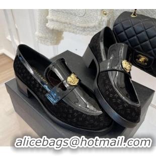 Luxurious Chanel Patent Leather and CC Suede Loafers with Love Charm G39697 Black