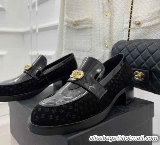 Luxurious Chanel Patent Leather and CC Suede Loafers with Love Charm G39697 Black