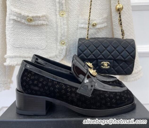 Luxurious Chanel Patent Leather and CC Suede Loafers with Love Charm G39697 Black