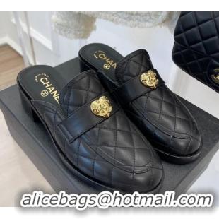 Sumptuous Chanel Quilted Lambskin Mules with Love Charm Black 220170