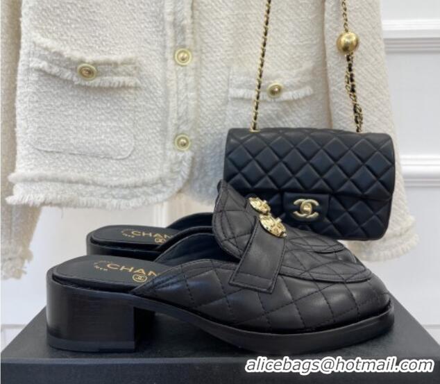 Sumptuous Chanel Quilted Lambskin Mules with Love Charm Black 220170