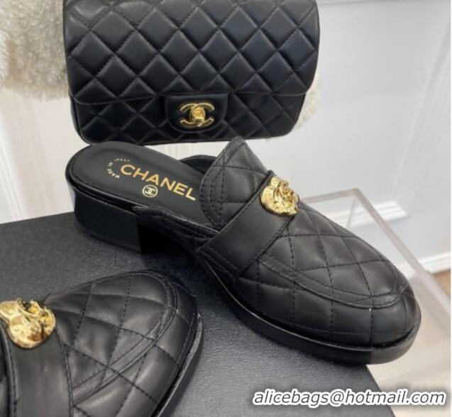 Sumptuous Chanel Quilted Lambskin Mules with Love Charm Black 220170