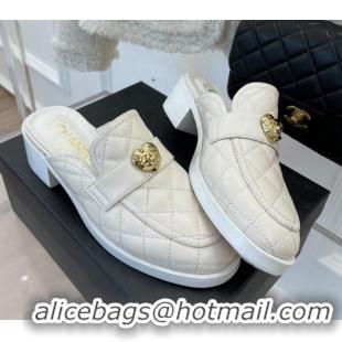 Popular Style Chanel Quilted Lambskin Mules with Love Charm White 220174