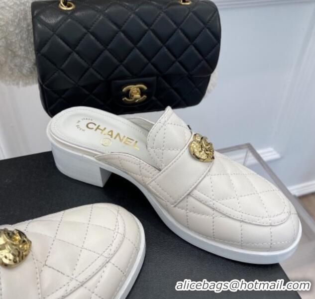 Popular Style Chanel Quilted Lambskin Mules with Love Charm White 220174