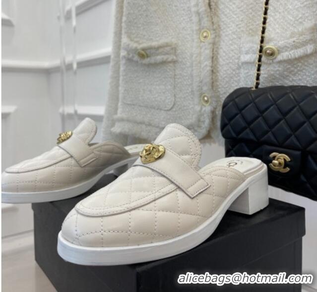 Popular Style Chanel Quilted Lambskin Mules with Love Charm White 220174