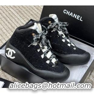 Best Product Chanel Coco Neige Tweed Snow Sneakers 5cm Black 220176