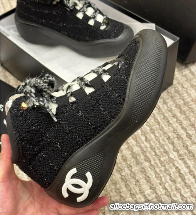 Best Product Chanel Coco Neige Tweed Snow Sneakers 5cm Black 220176