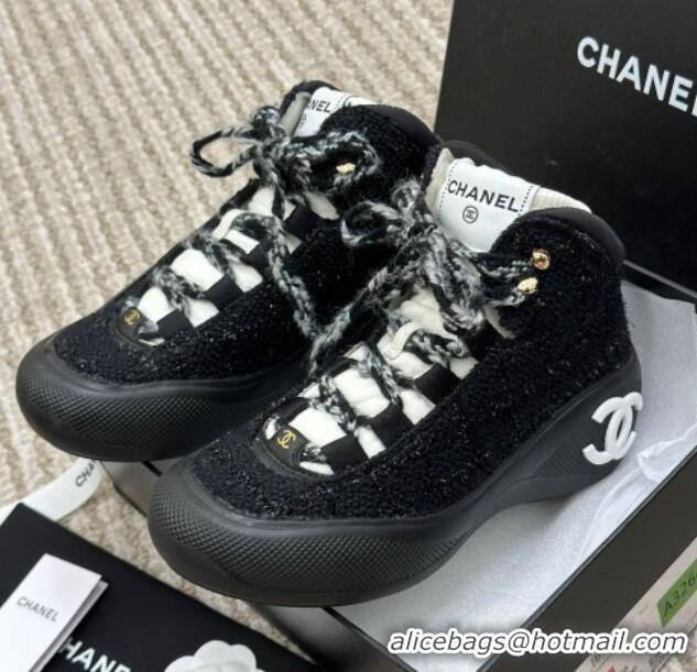 Best Product Chanel Coco Neige Tweed Snow Sneakers 5cm Black 220176