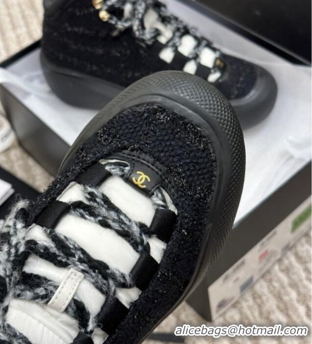 Best Product Chanel Coco Neige Tweed Snow Sneakers 5cm Black 220176