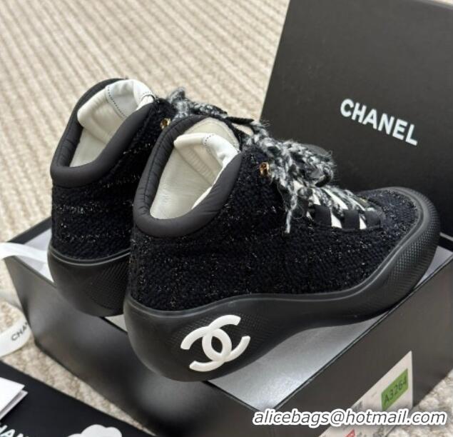 Best Product Chanel Coco Neige Tweed Snow Sneakers 5cm Black 220176