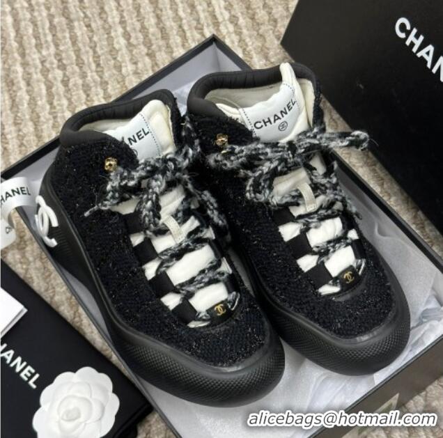 Best Product Chanel Coco Neige Tweed Snow Sneakers 5cm Black 220176