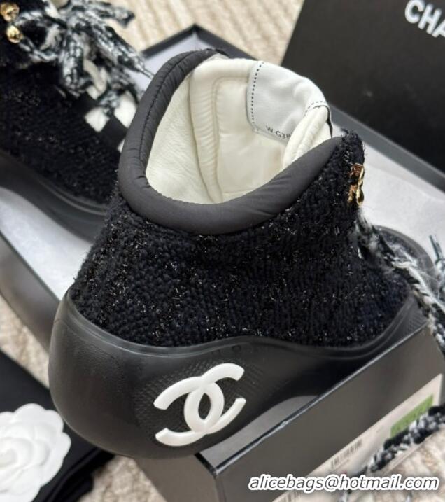 Best Product Chanel Coco Neige Tweed Snow Sneakers 5cm Black 220176