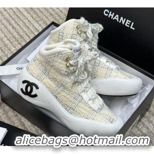 Good Product Chanel Coco Neige Tweed Snow Sneakers 5cm White 220177