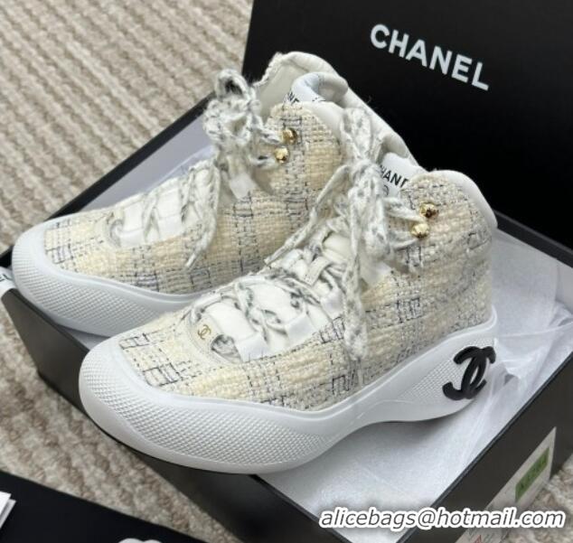 Good Product Chanel Coco Neige Tweed Snow Sneakers 5cm White 220177