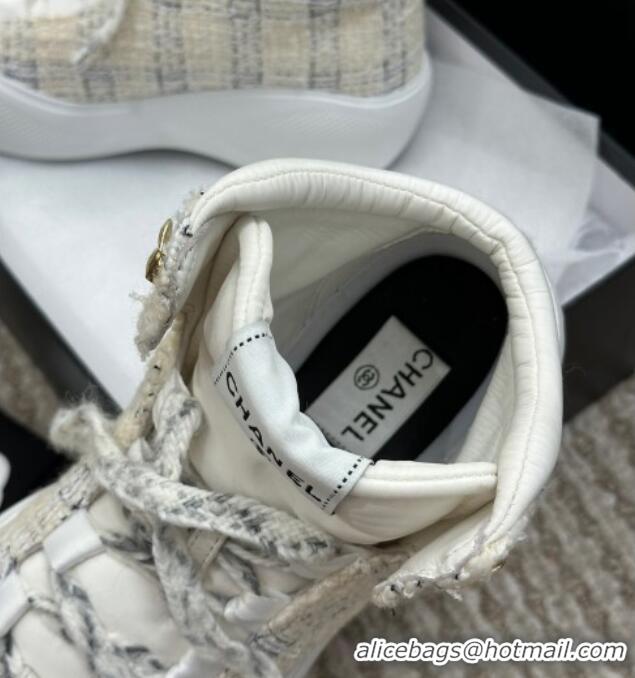 Good Product Chanel Coco Neige Tweed Snow Sneakers 5cm White 220177