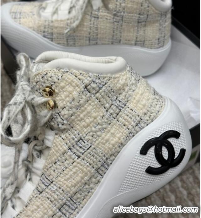 Good Product Chanel Coco Neige Tweed Snow Sneakers 5cm White 220177