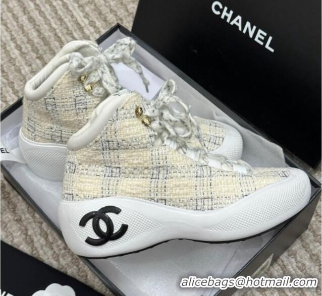 Good Product Chanel Coco Neige Tweed Snow Sneakers 5cm White 220177