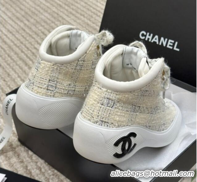 Good Product Chanel Coco Neige Tweed Snow Sneakers 5cm White 220177