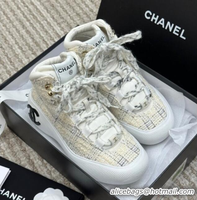 Good Product Chanel Coco Neige Tweed Snow Sneakers 5cm White 220177