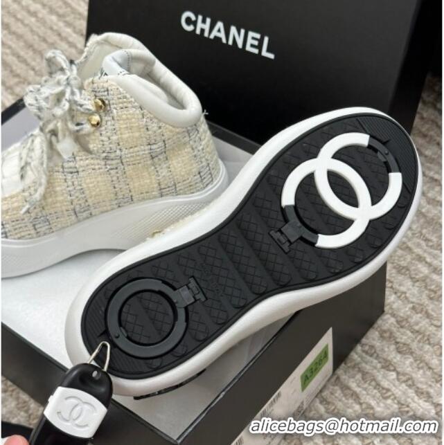 Good Product Chanel Coco Neige Tweed Snow Sneakers 5cm White 220177