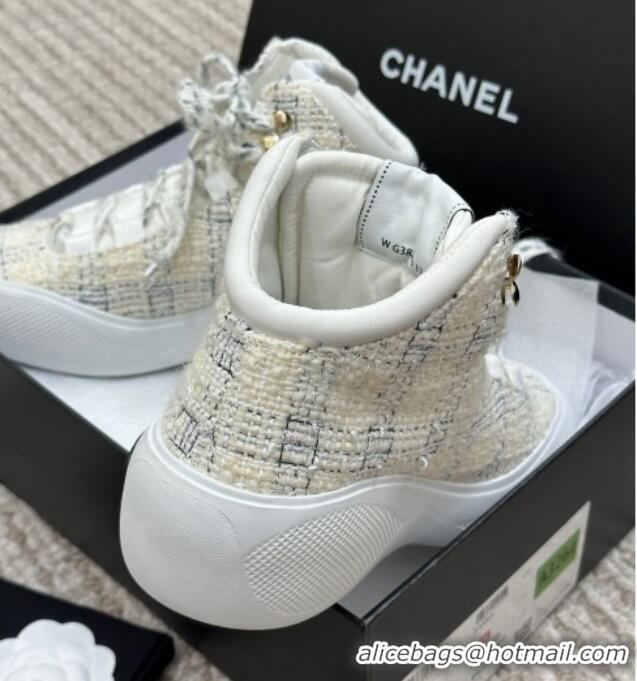 Good Product Chanel Coco Neige Tweed Snow Sneakers 5cm White 220177