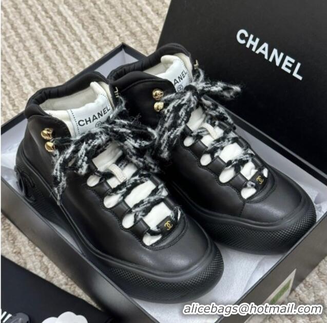 New Style Chanel Coco Neige Leather Snow Sneakers 5cm Black 220178