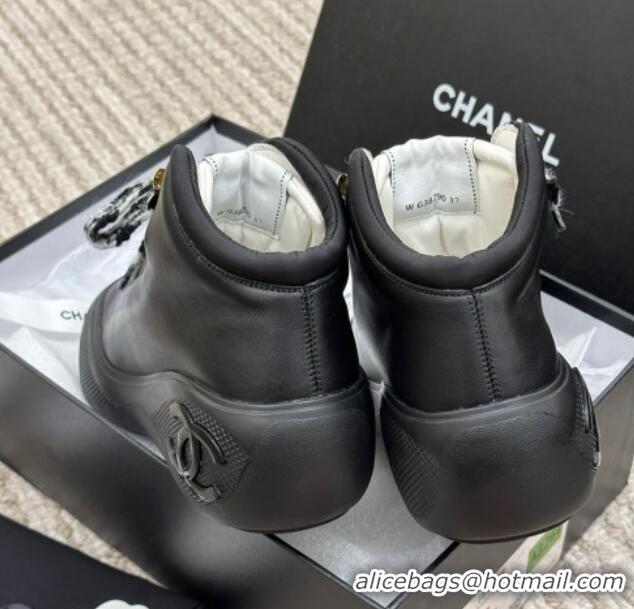 New Style Chanel Coco Neige Leather Snow Sneakers 5cm Black 220178