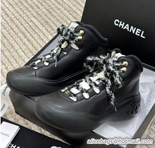 New Style Chanel Coco Neige Leather Snow Sneakers 5cm Black 220178