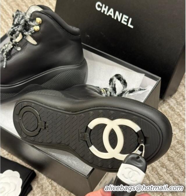 New Style Chanel Coco Neige Leather Snow Sneakers 5cm Black 220178