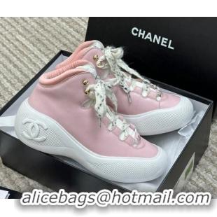 Top Quality Chanel Coco Neige Leather Snow Sneakers 5cm Pink 220179