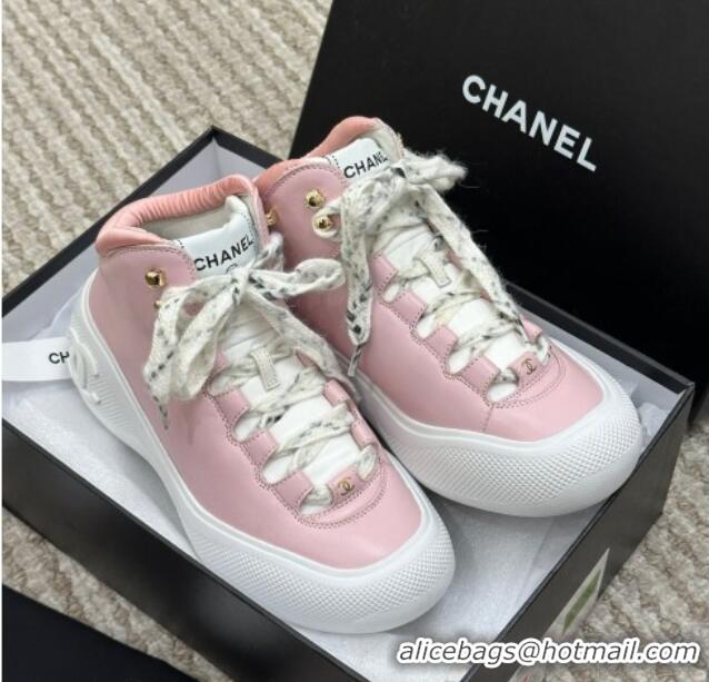 Top Quality Chanel Coco Neige Leather Snow Sneakers 5cm Pink 220179