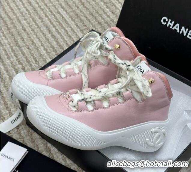 Top Quality Chanel Coco Neige Leather Snow Sneakers 5cm Pink 220179