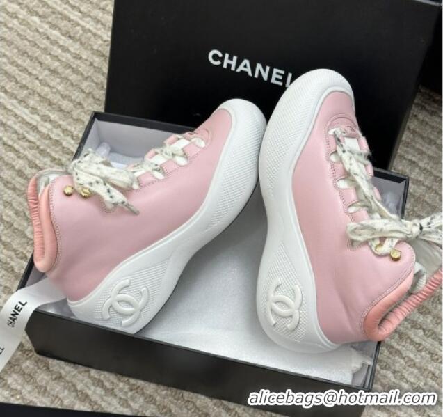 Top Quality Chanel Coco Neige Leather Snow Sneakers 5cm Pink 220179