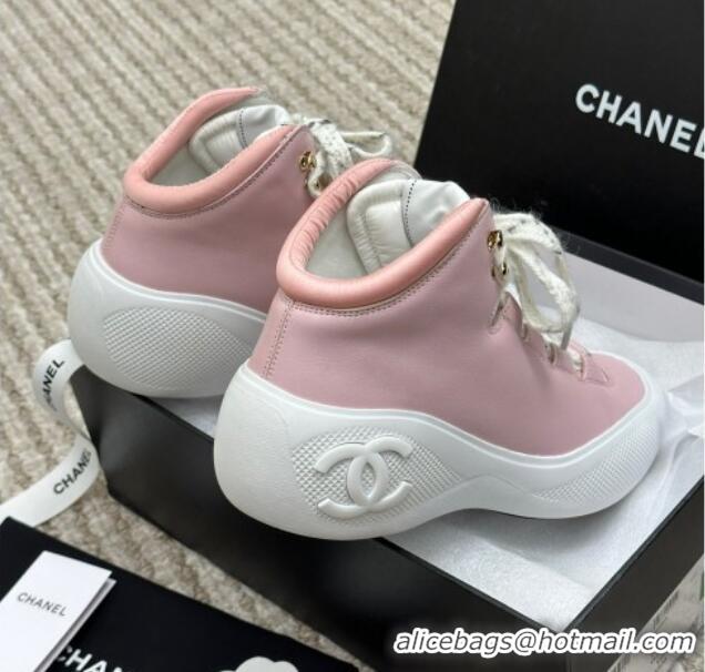 Top Quality Chanel Coco Neige Leather Snow Sneakers 5cm Pink 220179