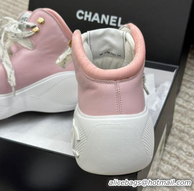 Top Quality Chanel Coco Neige Leather Snow Sneakers 5cm Pink 220179