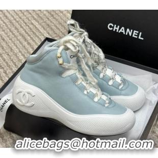 Discount Chanel Coco Neige Leather Snow Sneakers 5cm Blue 220180