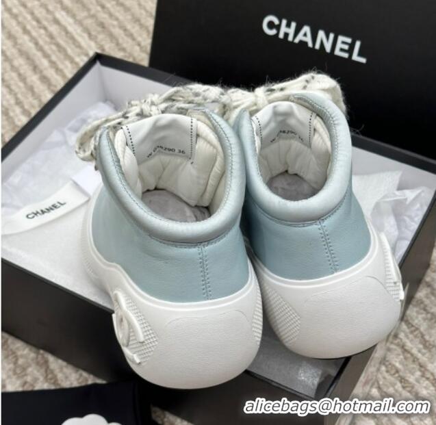 Discount Chanel Coco Neige Leather Snow Sneakers 5cm Blue 220180