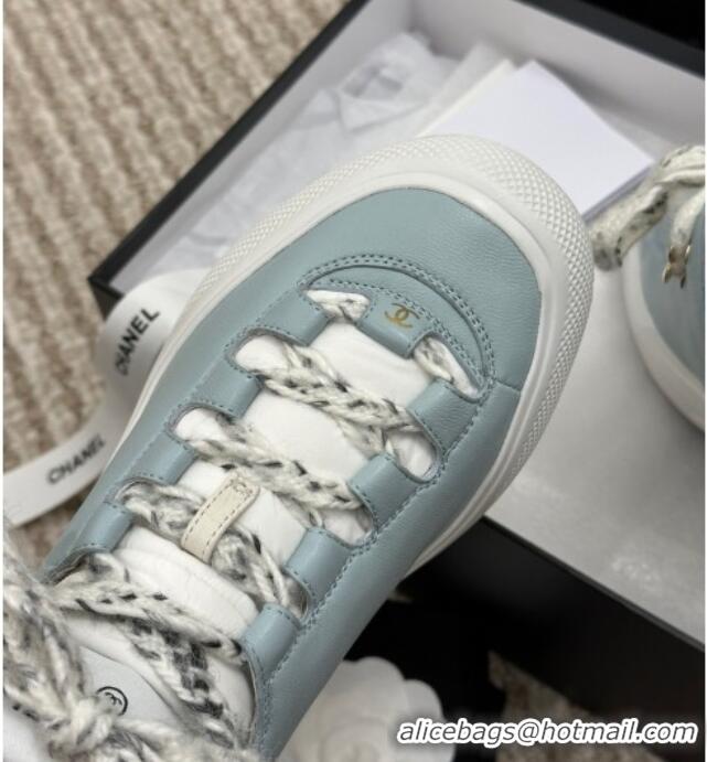 Discount Chanel Coco Neige Leather Snow Sneakers 5cm Blue 220180