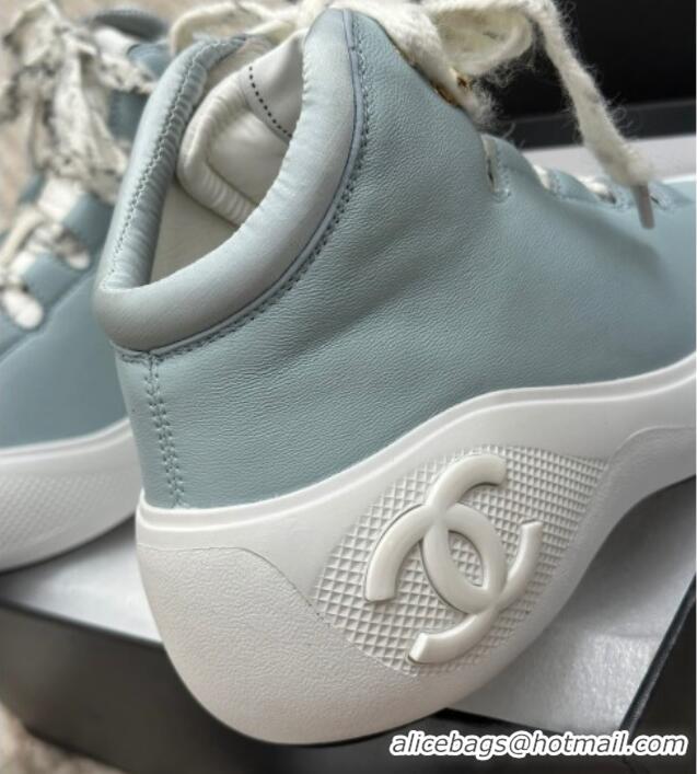 Discount Chanel Coco Neige Leather Snow Sneakers 5cm Blue 220180