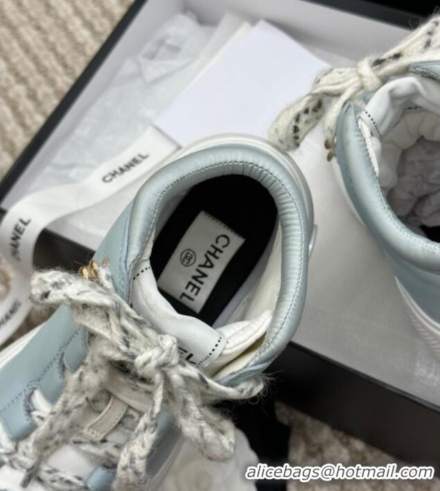 Discount Chanel Coco Neige Leather Snow Sneakers 5cm Blue 220180